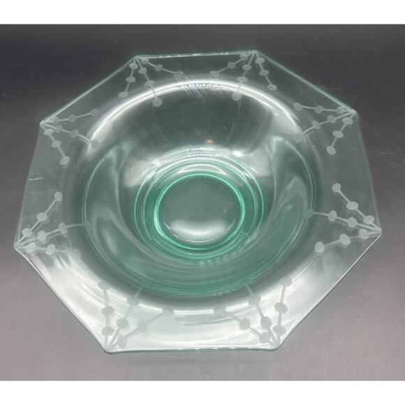 VTG Large Etched Uranium Glass Depression Footed Fruit Serving Bowl 11.5” Glows - Picture 2 of 8